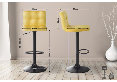 Conjunto de 2 banquetas de bar Feni em veludo amarelo.