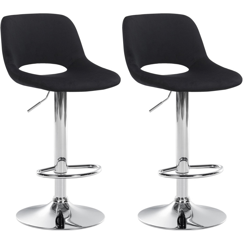 Ensemble de 2 tabourets de bar Camden, velours, chrome, noir