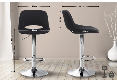 Lot de 2 tabourets de bar Camden en velours noir chromé