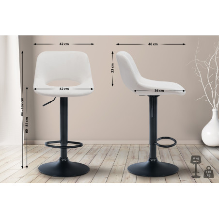Lot de 2 tabourets de bar Camden en velours noir crème