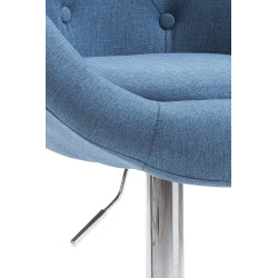 Taburete de bar London V2, tapizado en tela, cromado azul