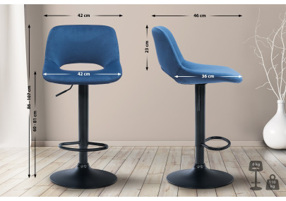 Ensemble de 2 tabourets de bar Camden en velours, noir et bleu