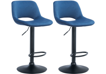 Ensemble de 2 tabourets de bar Camden en velours, noir et bleu