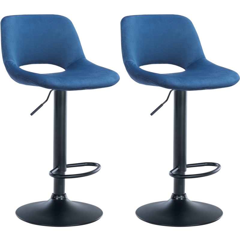 Lot de 2 tabourets de bar en velours Camden noir et bleu