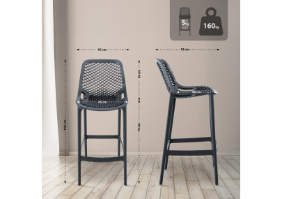 Juego de 2 taburetes de bar Air, gris oscuro