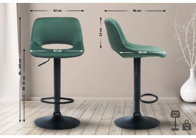 Ensemble de 2 tabourets de bar Camden en velours, noir et vert