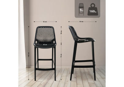 Juego de 2 taburetes de bar Air, negros