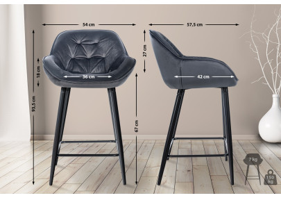 Taburete de bar Gibson en terciopelo gris oscuro