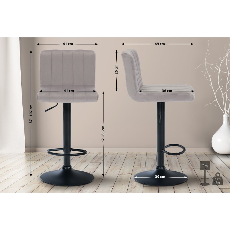 Tabouret de bar en velours Jamie gris