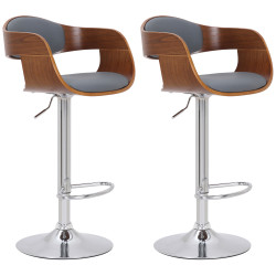 Ensemble de 2 tabourets de bar Kingston C, similicuir, noyer/gris