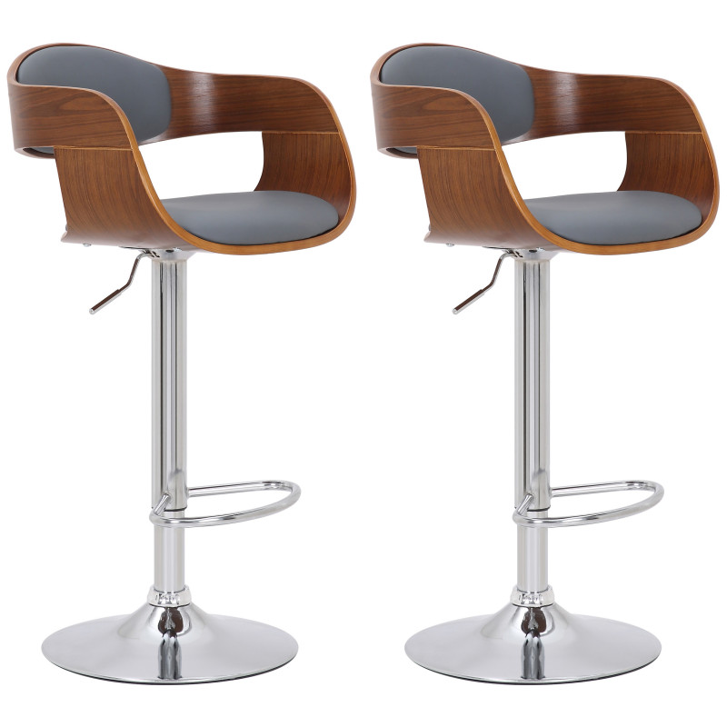 Conjunto de 2 banquetas Kingston C, em couro sintético, cor nogueira/cinza.