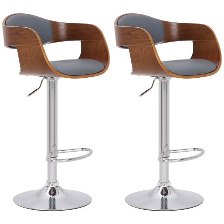 Set di 2 sgabelli da bar Kingston C, similpelle, noce/grigio