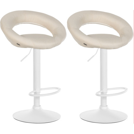 Ensemble de 2 tabourets de bar Olinda, tissu blanc crème