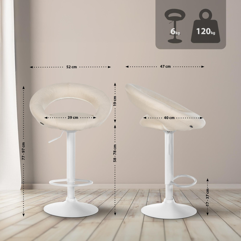 Conjunto de 2 banquetas de bar Olinda, em tecido branco/creme.