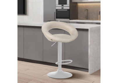 Ensemble de 2 tabourets de bar Olinda, tissu blanc/crème