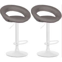 Set di 2 sgabelli da bar Olinda, tessuto bianco/grigio