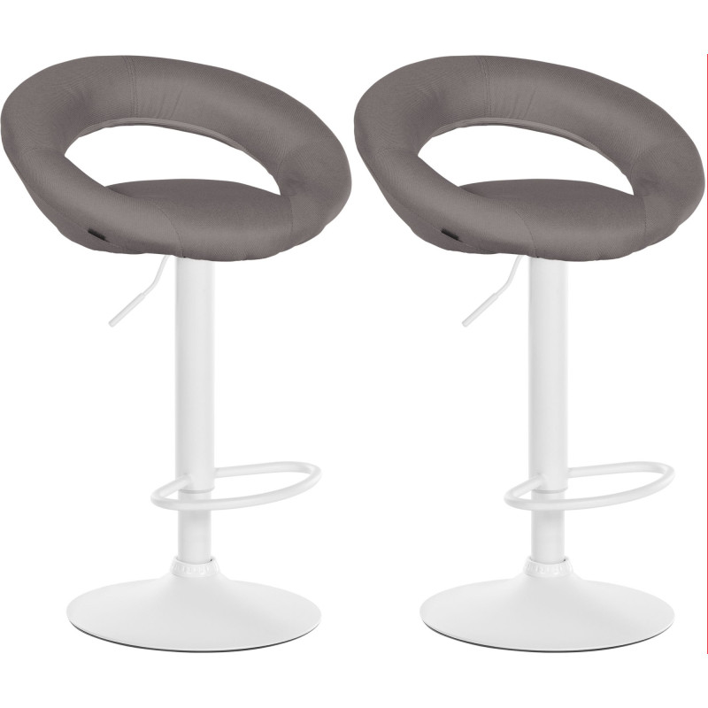 Set di 2 sgabelli da bar Olinda, tessuto bianco/grigio