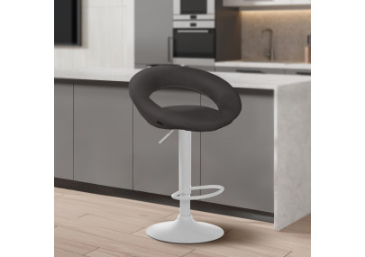 Ensemble de 2 tabourets de bar Olinda, tissu blanc/gris foncé