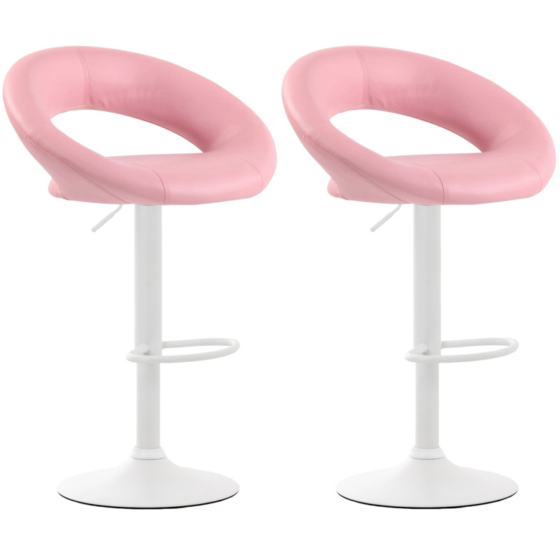 Juego de 2 taburetes de bar Olinda, piel sintética, blanco/rosa