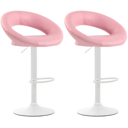 Ensemble de 2 tabourets de bar Olinda, similicuir, blanc/rose