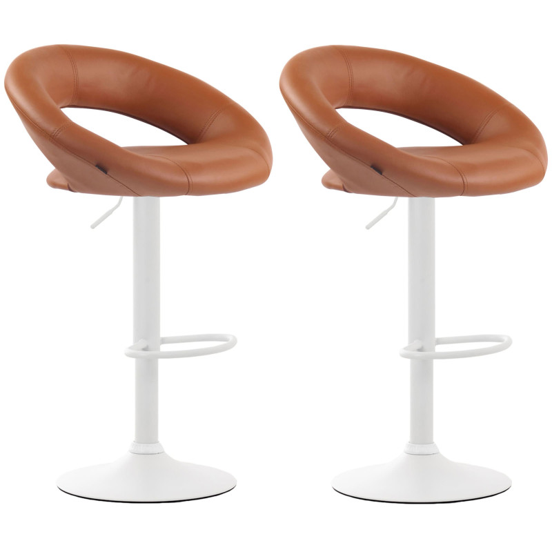 Set di 2 sgabelli da bar Olinda, similpelle, bianco/marrone chiaro