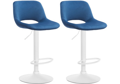 Lot de 2 tabourets de bar en velours Camden en blanc et bleu