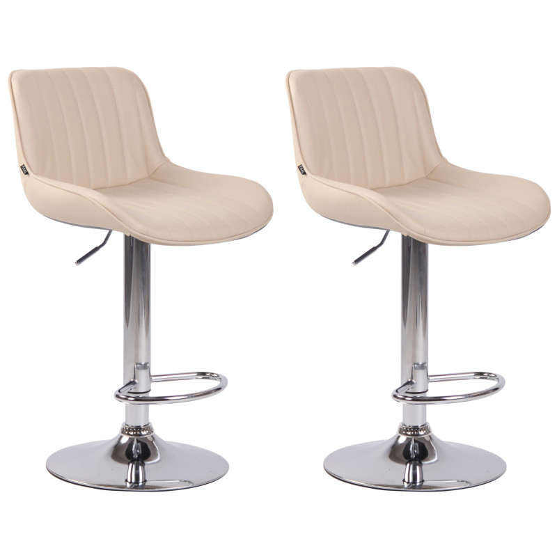 Set di 2 sgabelli da bar Lentini, similpelle, cromati, crema