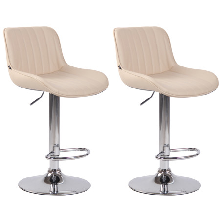 Ensemble de 2 tabourets de bar Lentini, similicuir, chromés crème