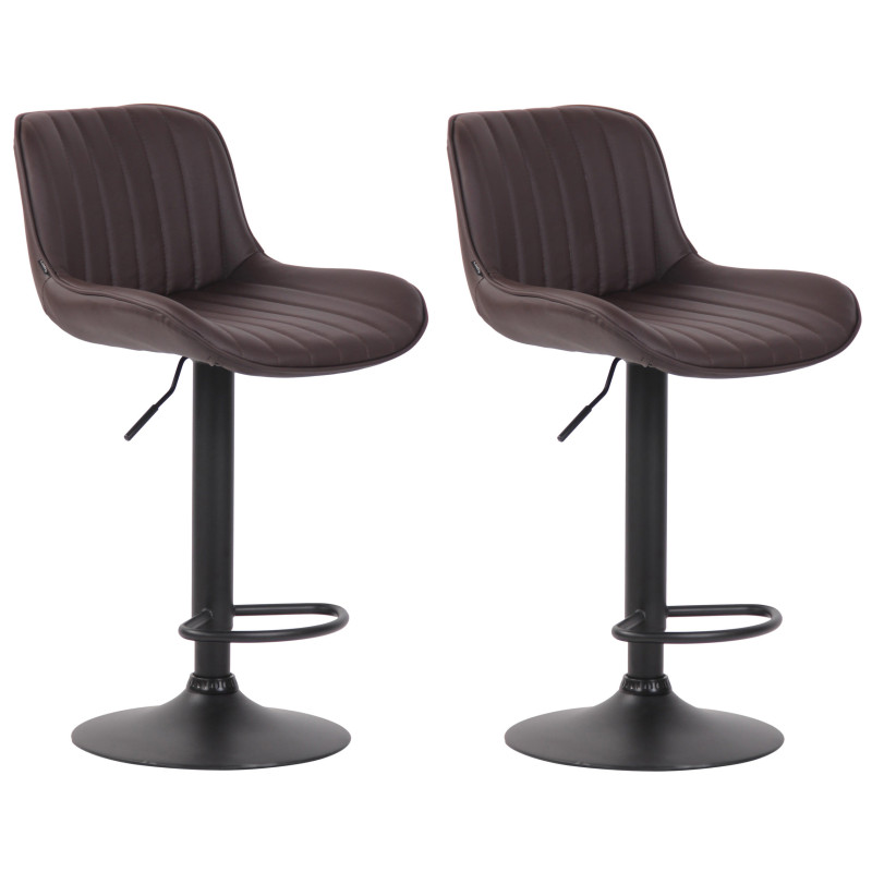 Lot de 2 tabourets de bar Lentini, similicuir, noir brun