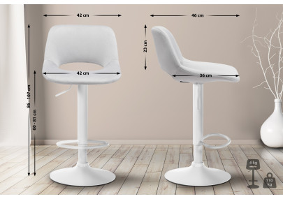 Ensemble de 2 tabourets de bar Camden en velours, blanc/gris clair