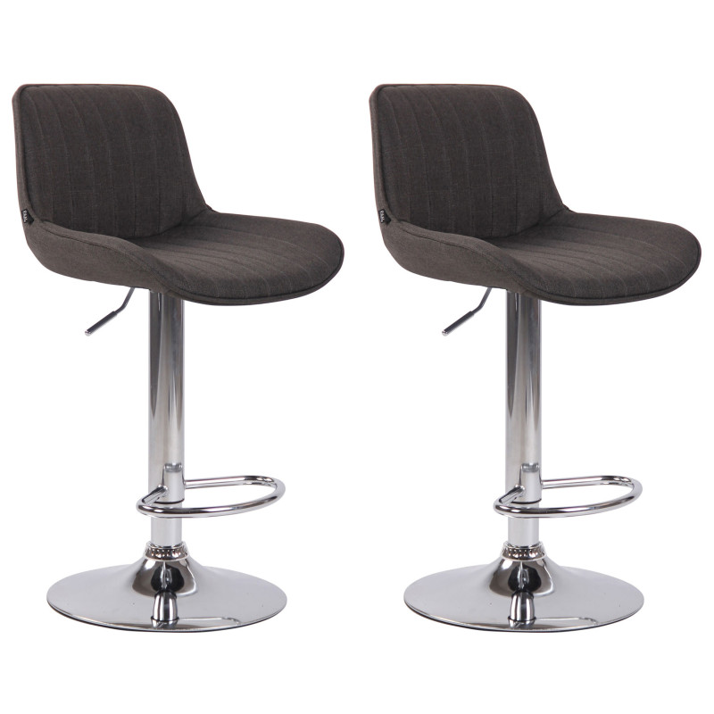 Ensemble de 2 tabourets de bar Lentini, tissu, chrome, gris foncé