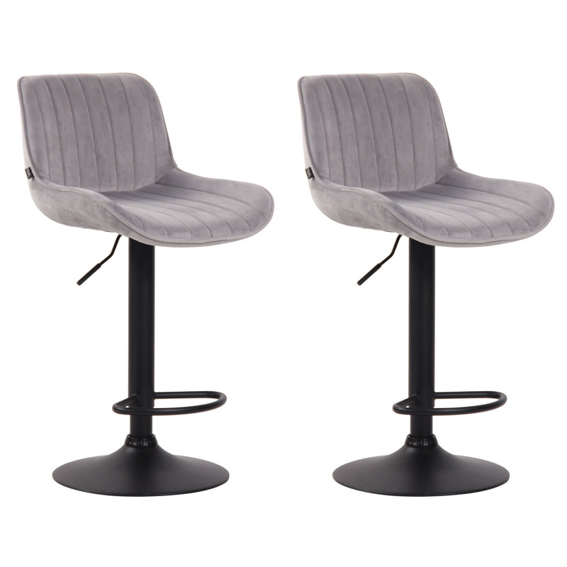 Lot de 2 tabourets de bar Lentini en velours noir gris