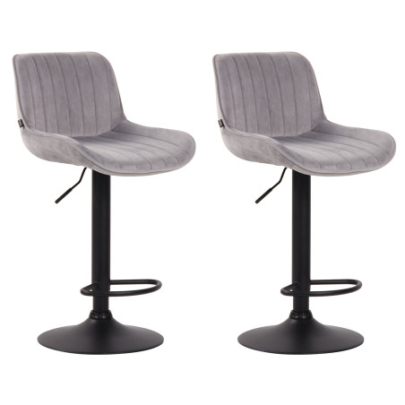 Ensemble de 2 tabourets de bar Lentini en velours, noir et gris