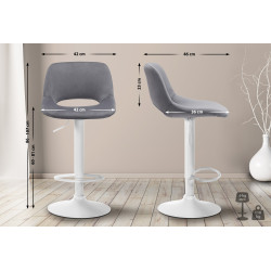 Lot de 2 tabourets de bar Camden, velours, blanc/gris foncé