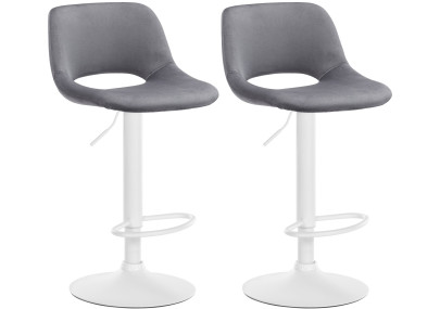 Lot de 2 tabourets de bar Camden, velours, blanc/gris foncé
