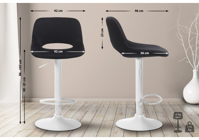 Ensemble de 2 tabourets de bar Camden en velours, blanc et noir