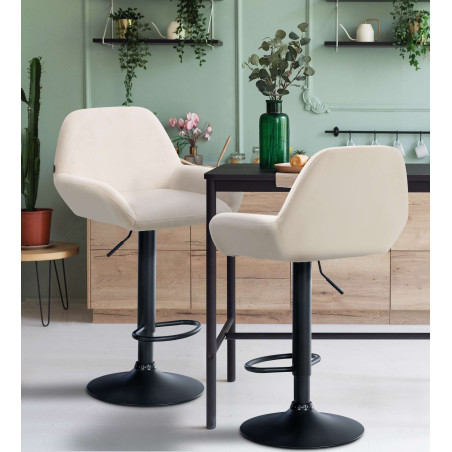 Tabouret de bar Braga en velours noir crème