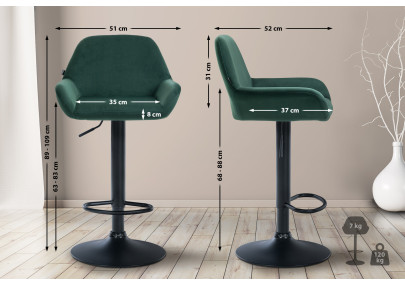 Tabouret de bar Braga en velours, noir/vert foncé