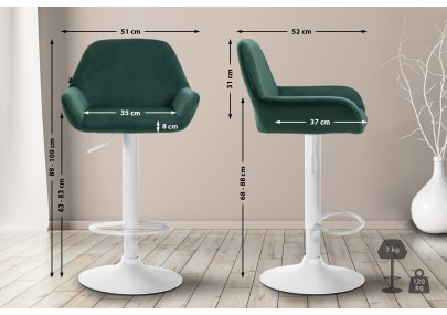 Banqueta Braga, veludo, branco/verde escuro