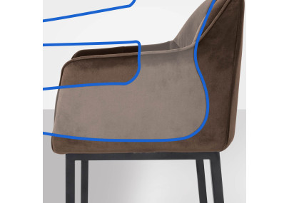 Tabouret de bar Damaso B en velours marron, piètement à 4 pieds