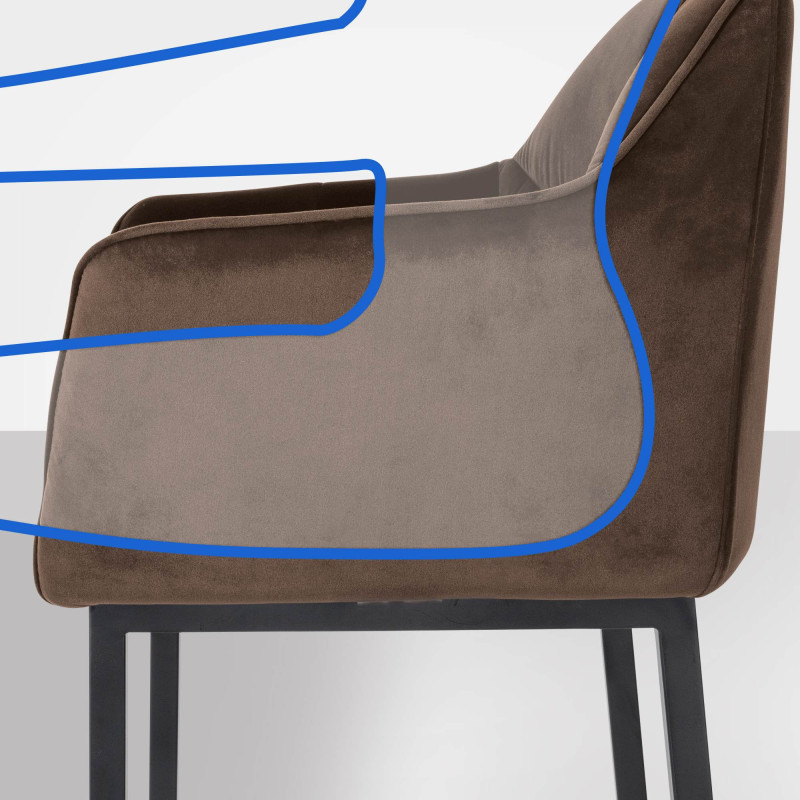 Sgabello da bar in velluto Damaso B con struttura a 4 gambe, marrone