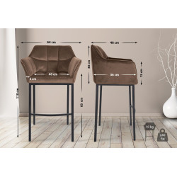 Sgabello da bar in velluto Damaso B con struttura a 4 gambe, marrone