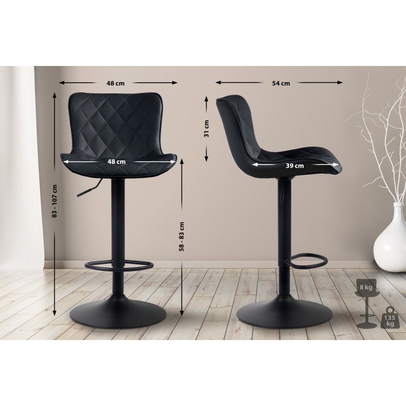Tabouret de bar Emma en similicuir noir