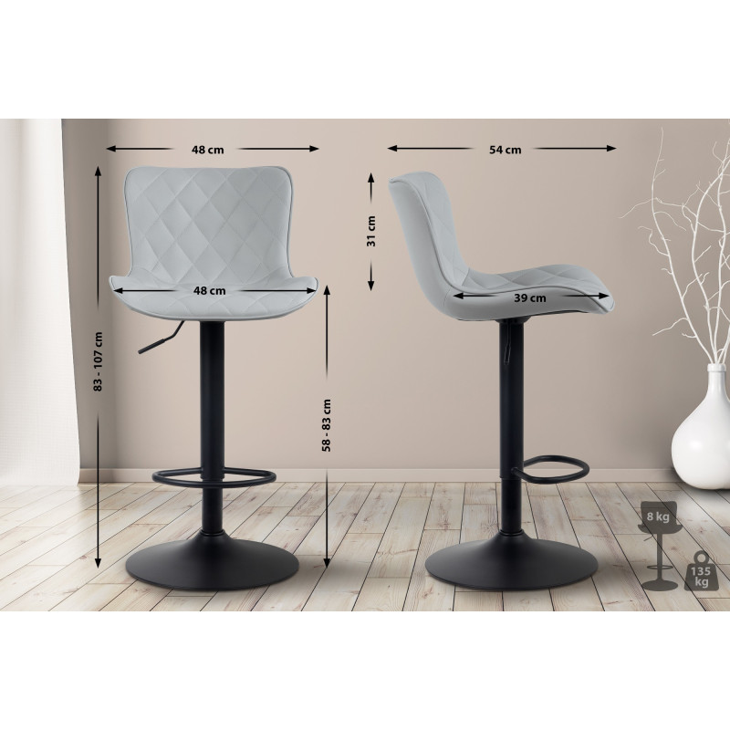 Tabouret de bar Emma en similicuir gris