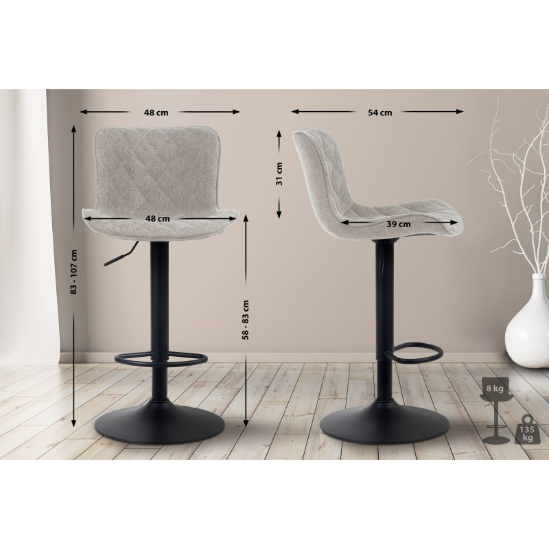 Tabouret de bar en tissu Emma taupe