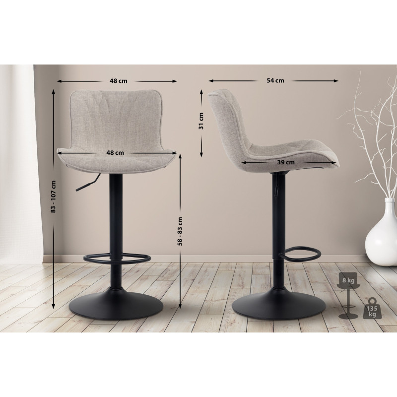 Tabouret de bar Linus, tissu taupe