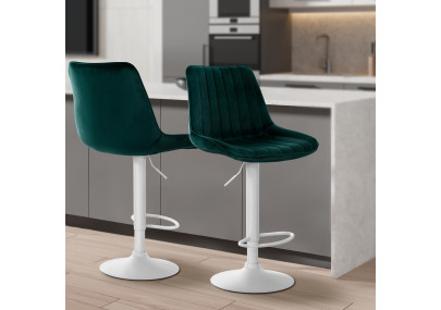 Tabouret de bar Toni en velours, blanc/vert