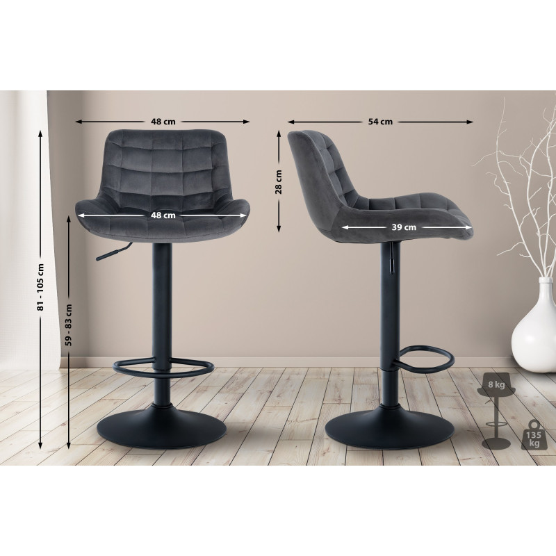 Tabouret de bar Tover en velours gris foncé