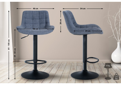 Tabouret de bar Tover, tissu bleu