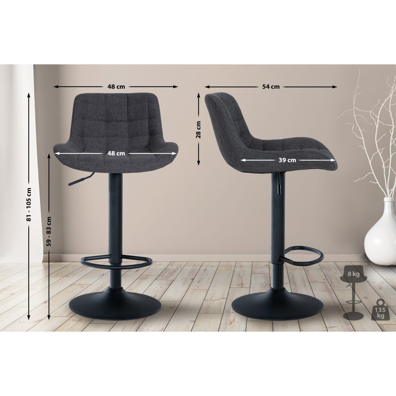 Tabouret de bar Tover, tissu noir